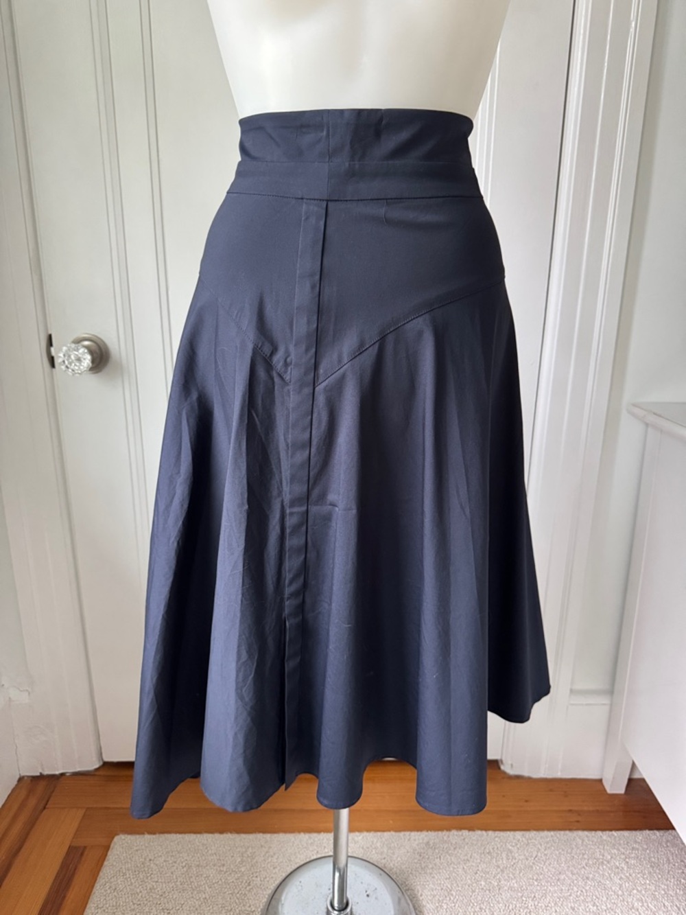 A.L.C. 2 Navy A-Line Midi Skirt with Flared Panels